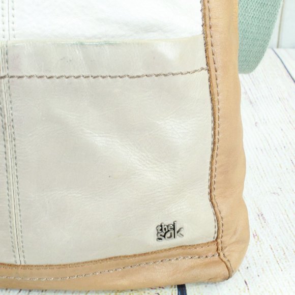 The Sak Women's Cream Tan Pebbled Leather Top Zip Messenger Crossbody Bag - Picture 4 of 13